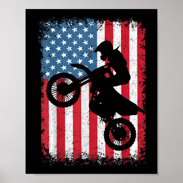 Póster Bicicleta Sucia Bandera Estadounidense Motocross B (Frente)