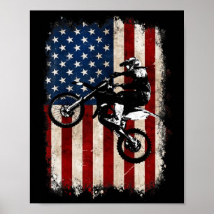 Póster Bicicleta Sucia Bandera Estadounidense Motocross B