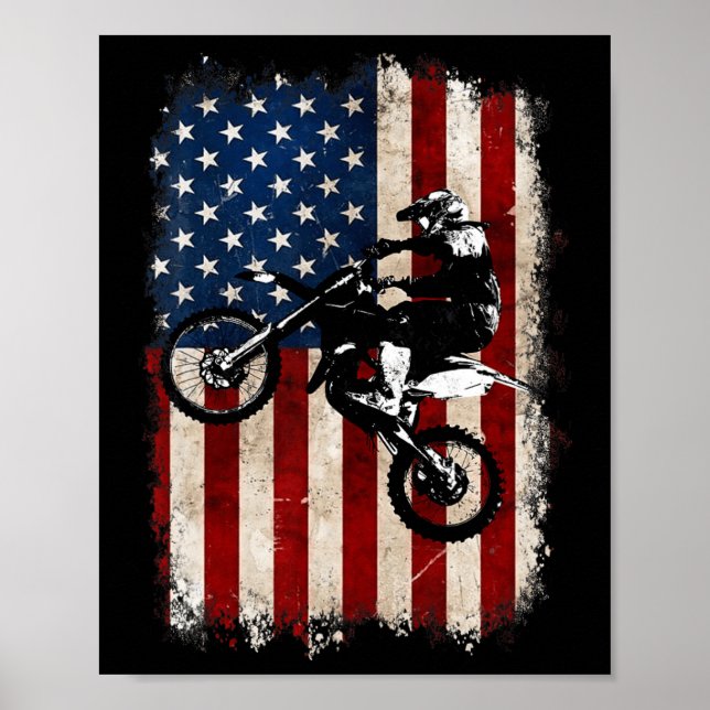 Póster Bicicleta Sucia Bandera Estadounidense Motocross B (Frente)