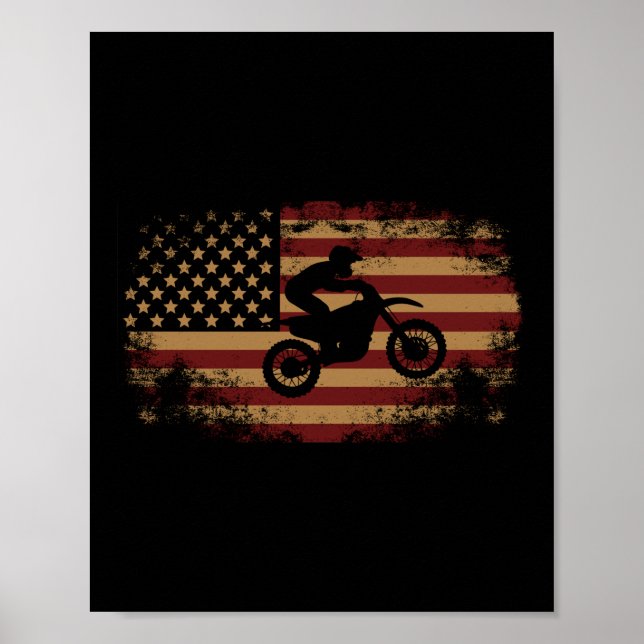 Póster Bicicleta sucia Motocross Bandera estadounidense D (Frente)