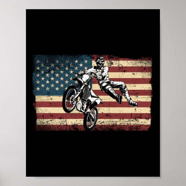 Póster Bicicleta sucia Motocross Bandera estadounidense D (Frente)