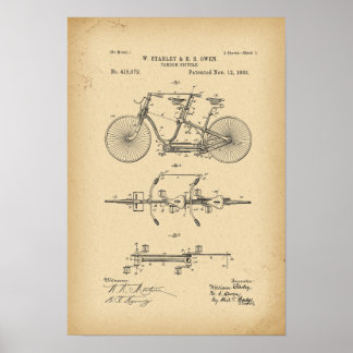 Póster Bicicleta tándem de patentes de 1889