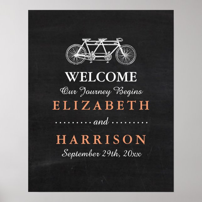 Póster Bicicleta Tandem En El Boda Chalkboard (Frente)