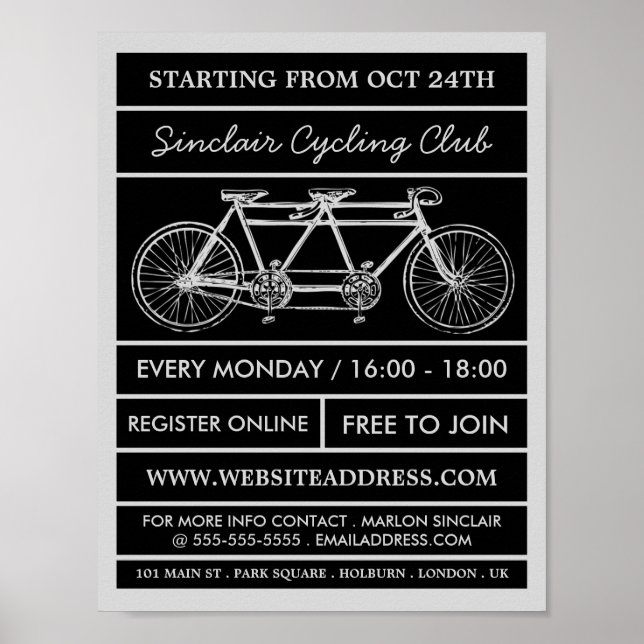 Póster Bicicleta tándem, publicidad en los clubes de cicl (Frente)