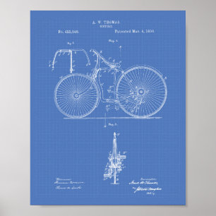 Póster Bicicleta Vintage 1890 Patent Art Blueprint
