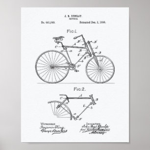 Póster Bicicleta Vintage 1890 Patent Art - Libro Blanco