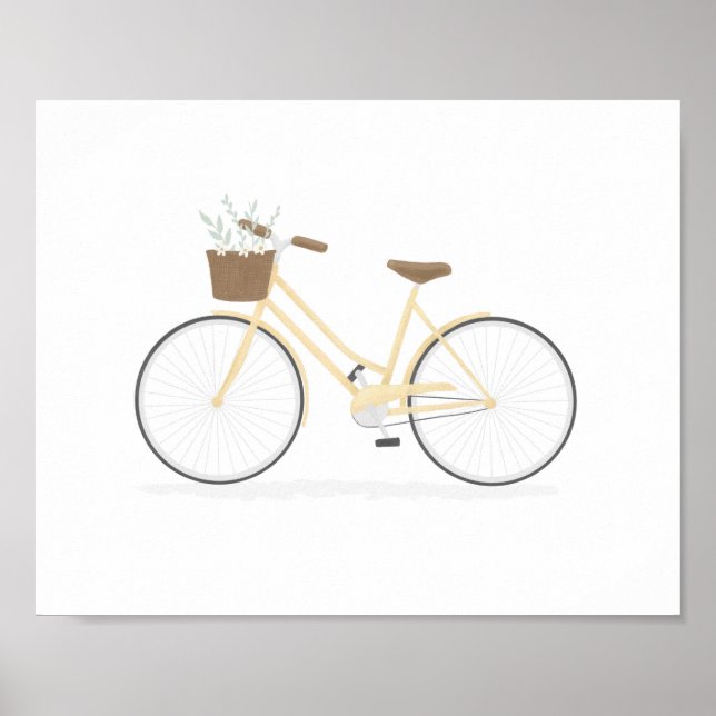 Póster Bicicleta Vintage Amarilla Con Poster De Cesta (Frente)