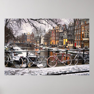 Póster Bicicletas en la nieve en Amsterdam