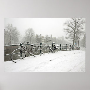 Póster Bicicletas Snowy en Ámsterdam, Países Bajos