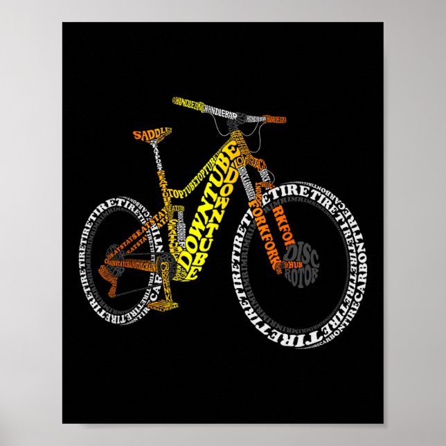 Póster Bicycle Anatomy Mountain Bike Mtb Parts Funny Bike (Frente)