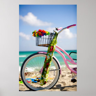 Póster Bicycle On The Beach Miami, Florida
