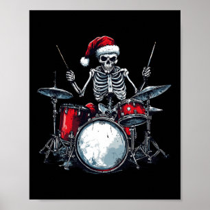 Póster Bidón de Santa Skeleton tocando tambor percusionis