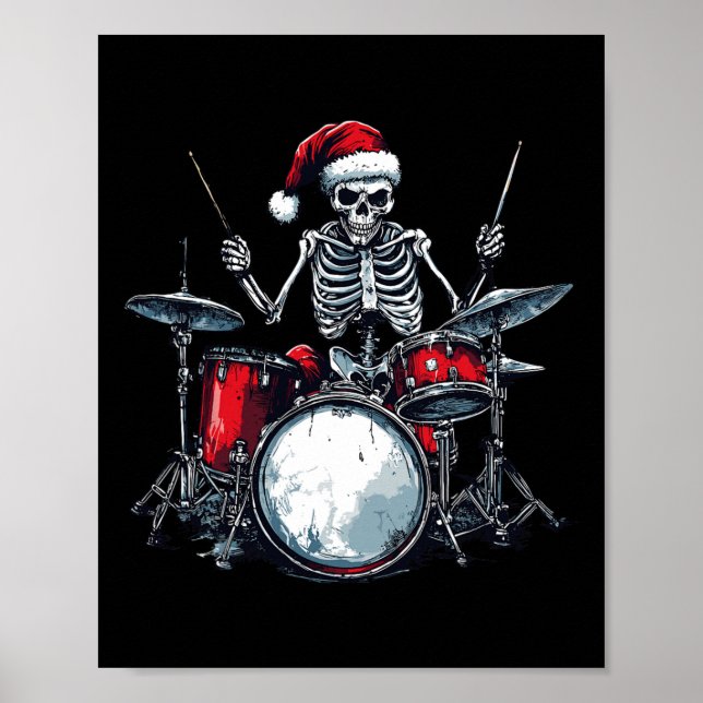 Póster Bidón de Santa Skeleton tocando tambor percusionis (Frente)