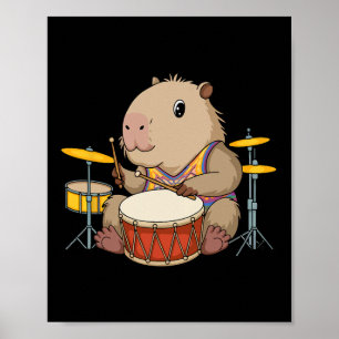 Póster Bidones de Capibara Tocando tambores Roedores Funn
