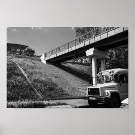 Póster Bielorrusia Grodno antiguo bus retro soviético