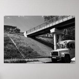 Póster Bielorrusia Grodno antiguo bus retro soviético