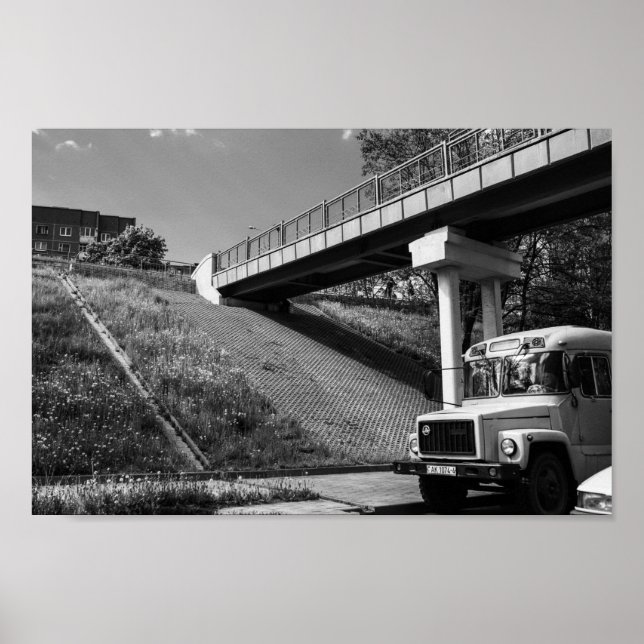 Póster Bielorrusia Grodno antiguo bus retro soviético (Frente)