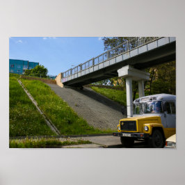 Póster Bielorrusia Grodno antiguo bus retro soviético