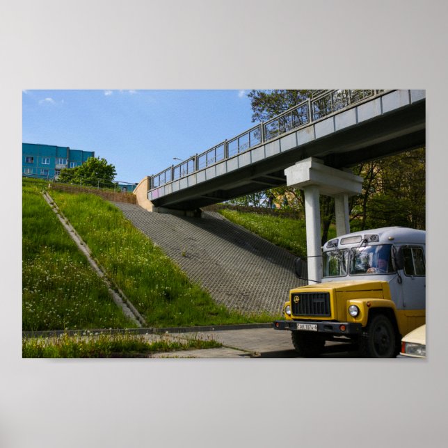Póster Bielorrusia Grodno antiguo bus retro soviético (Frente)