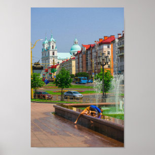 Póster Bielorrusia Grodsin Cityscape City Architecture St