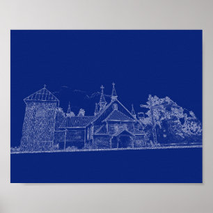 Póster Bielorrusia Porechye Parecca Arquitectura Católica