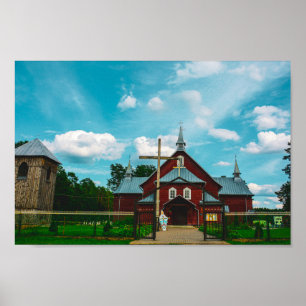 Póster Bielorrusia Porechye Parecca Arquitectura Católica