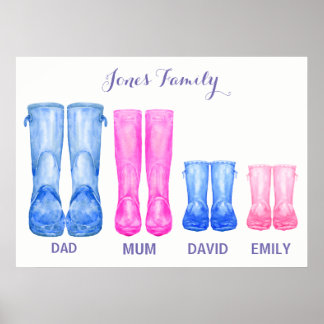 Póster Bienes de acuarela Mis botas de goma familiares