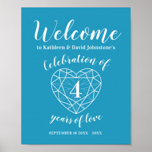Póster Bienvenida 4° aniversario corazón personalizado az