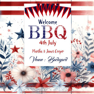 Póster Bienvenida 4 de julio Fiesta BBQ Poster Azul Rojo