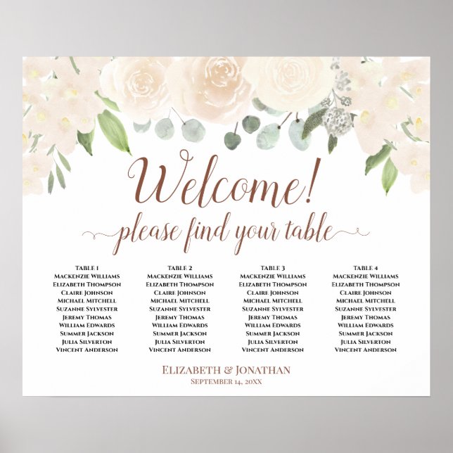 Póster ¡Bienvenida! 4 Tabla de asientos florales de Rubor (Frente)