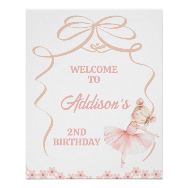 Póster Bienvenida a 2º cumpleaños de Ballerina Rosa Whims (Anverso)