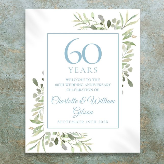 Póster Bienvenida a 60 años de la vegetación acuática (Watercolor Greenery 60th Anniversary Welcome Poster
)