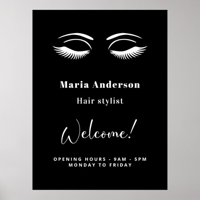 Póster Bienvenida a artista de maquillaje blanco negro (Frente)