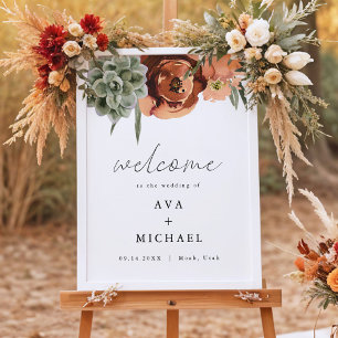 Póster Bienvenida a AVA Boho Terracotta y Boda Suculento