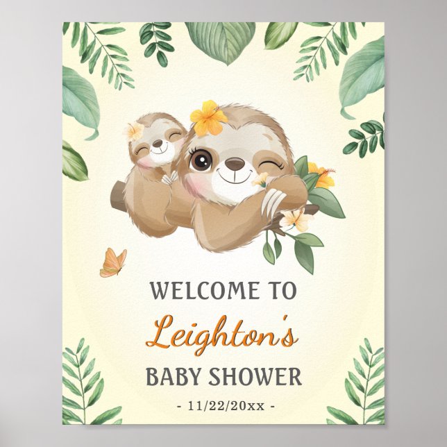 Póster Bienvenida a Baby Momma Sloth Wild Baby Shower Spr (Frente)