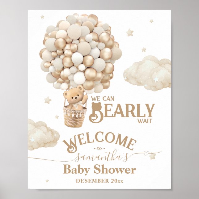 Póster Bienvenida a Baby Shower Bear Bear Bearly Wait (Frente)