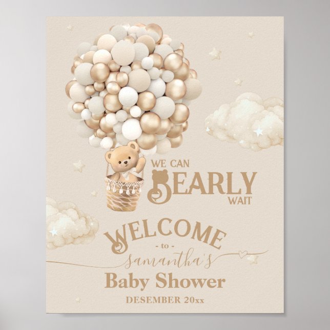 Póster Bienvenida a Baby Shower Bear Bear Bearly Wait (Frente)
