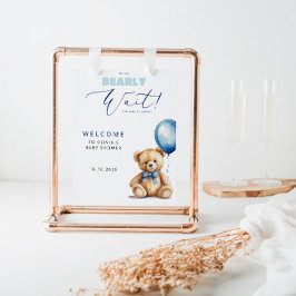 Póster Bienvenida a Baby Shower Bear Blue Balloon Boy