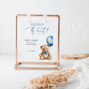 Póster Bienvenida a Baby Shower Bear Blue Balloon Boy
