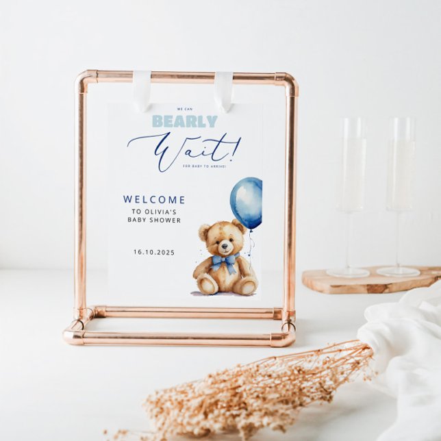 Póster Bienvenida a Baby Shower Bear Blue Balloon Boy (Subido por el creador)