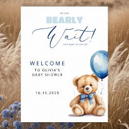 Póster Bienvenida a Baby Shower Bear Blue Balloon Boy