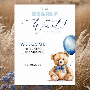 Póster Bienvenida a Baby Shower Bear Blue Balloon Boy