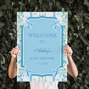 Póster Bienvenida a Baby Shower Chic Chic Chico Bow Azul