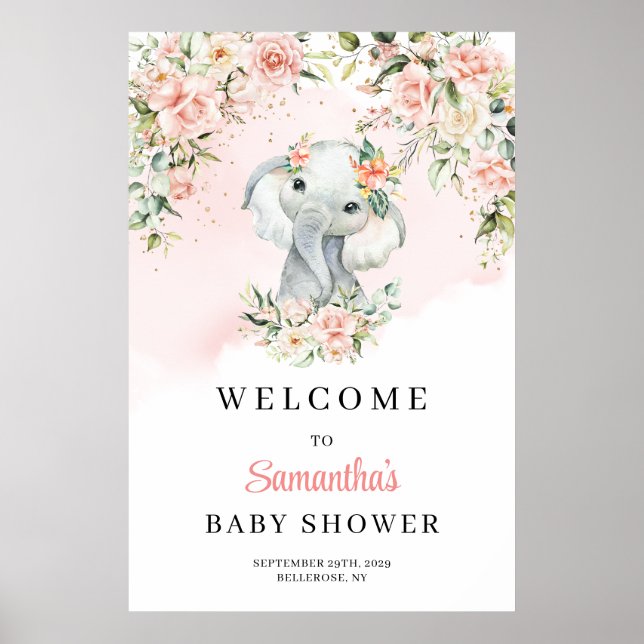 Póster Bienvenida a Baby Shower, Chica de bebederos de el (Frente)