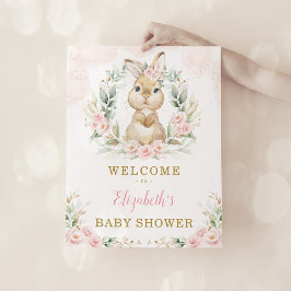 Póster Bienvenida a Baby Shower Chica de Conejo de Conejo
