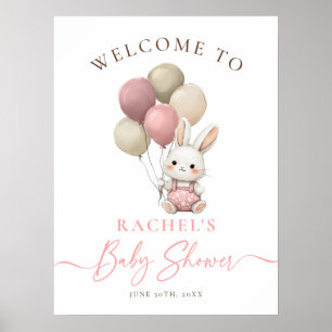 Póster Bienvenida a Baby Shower Chica de globo rosa de co