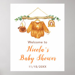 Póster Bienvenida a Baby Shower Chica de la línea de ropa