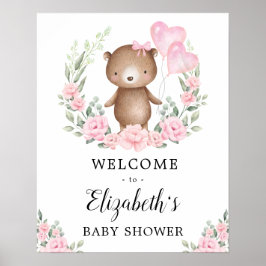 Póster Bienvenida a Baby Shower Chica de Oso de Teddy Flo