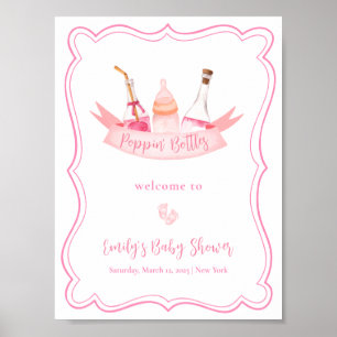 Póster Bienvenida a Baby Shower Chica de tramas rosadas d