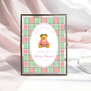 Póster Bienvenida a Baby Shower Chica Preppy de Oso Teddy